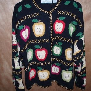 Design Options Button Down *Apples* Sweater-XL